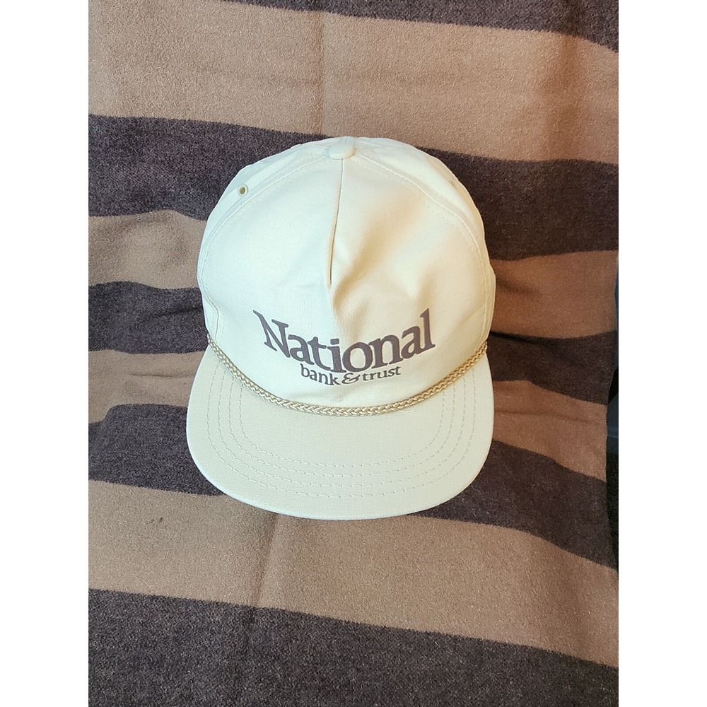 VTG National Bank and Trust Trucker Hat Tan Snapback Rope SpellOut Pro Shop USA